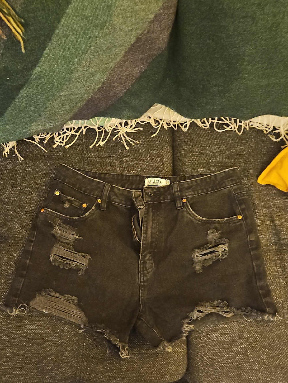 Chelsea Black Distressed High-Waist Jean Shorts